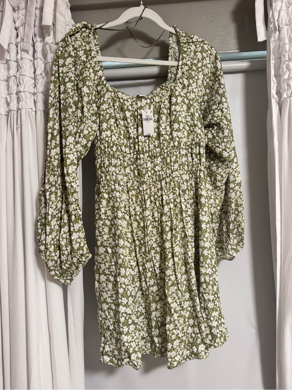 Old Navy Olive Green and White Floral Long Sleeve Dress